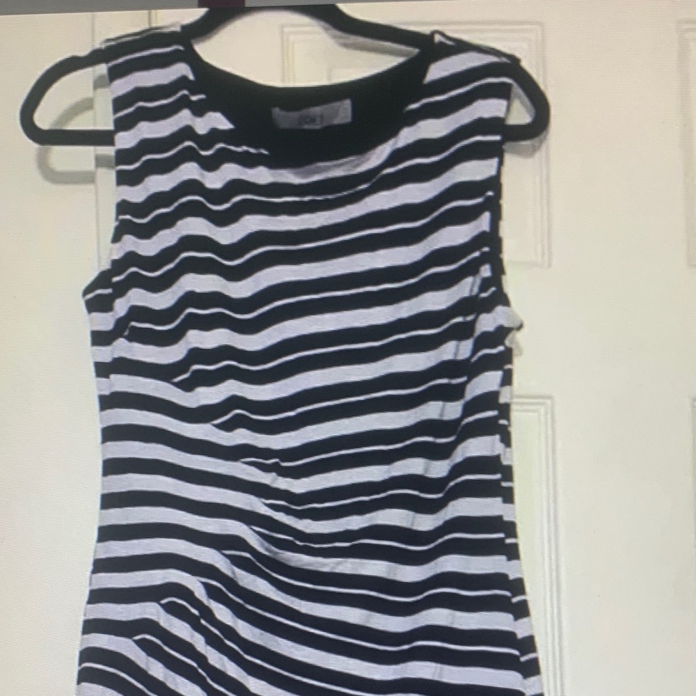 LOFT Black and White Striped Midi Dress